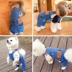 Fashion Pet Jean Overalls for Dogs Soft Denim French Bulldog Apparel Puppy Costumes for Small Medium Dogs Jeans Shirt Pant Sets