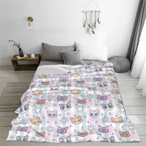 Cartoon Cute Cat Animal Blanket Coral Fleece Plush Winter Multifunction Lightweight Throw Blankets for Sofa Outdoor Rug Piece