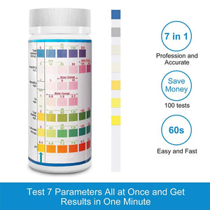 7-IN-1 Aquarium Test Strips 100pcs Fish Tank Test Kit Freshwater Saltwater Aquarium Water Test to Detect PH NO3 NO2 GH KH CI TCL