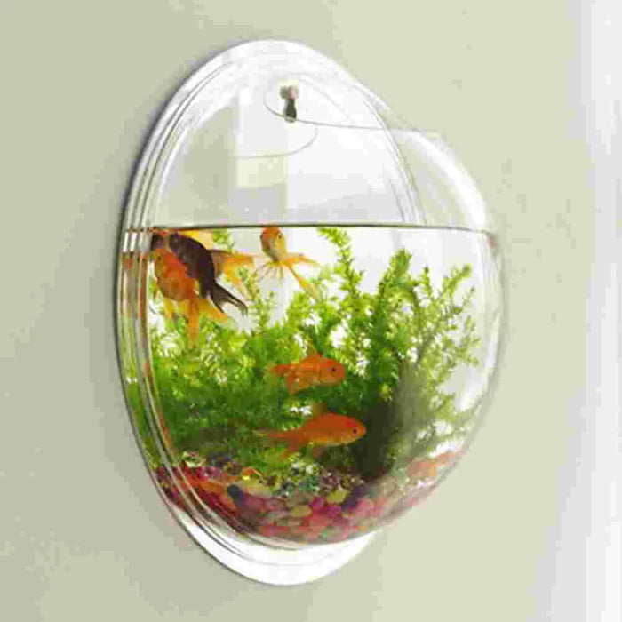 Wall Hanging Plant Terrarium Acrylic Clear Wall Fish Bowl Wall Mounted Betta Fish Tank Fish Bubble Aquarium Decorative Flower