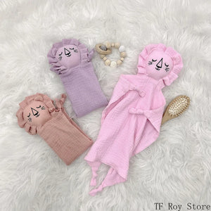 Baby Comforter Cute Baby Rabbit Cat Muslin Towel Soft Cotton Sleeping Dolls Soothing Cloth Blanket Newborn Appease Towel Bibs