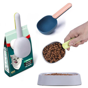 Pet Cat Dog Food Shovel with Sealing Bag Clip Spoon Multifunction Thicken Feeding Scoop Tool Creative Measuring Cup Pet Supplies