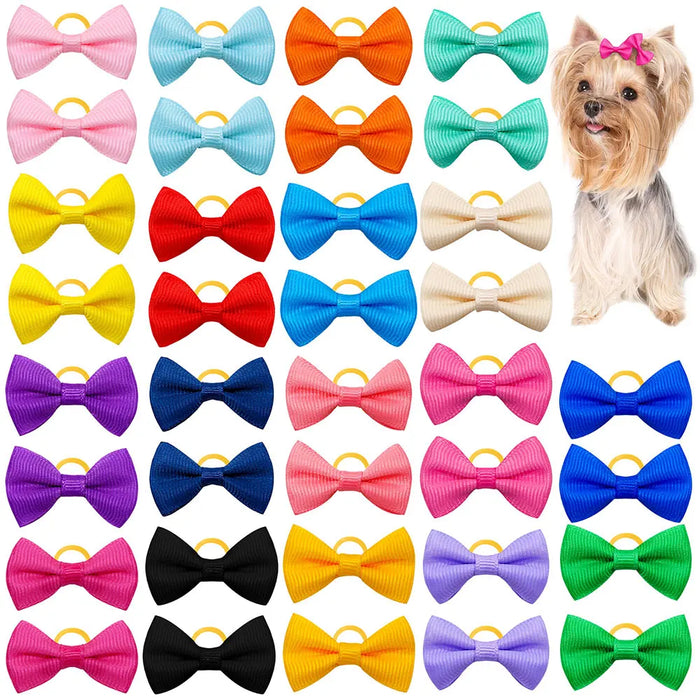 10/20/30pcs Cute Pet Dog Hair Bows Solid Grooming Bows with Rubber Band Gifts for Small Dogs Hand-made Headwear Dog Supplies