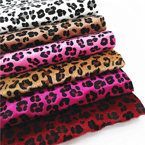 Immitation Horse Hair Leather Sheets Leopard Custom Leather Fabric with Kintted Backing Fabric for DIY Bows Bags Craft W238