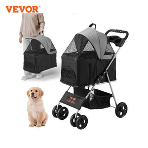 VEVOR 35lbs 4 Wheels Pet Dog Stroller with Brakes Storage Basket Cup Holder Puppy Stroller for Cats Travel Dogs Accessories