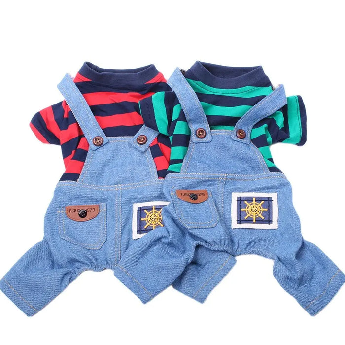 Dog Cat Jumpsuit Overalls Denim&Striped Pet Puppy T-Shirt Spring/Summer Clothing Apparel