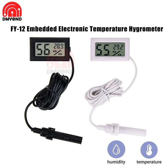 FY-12 Mini LCD Digital Thermometer Hygrometer Gauge Tester With Probe Incubator Aquarium Embedded Temperature Humidity Meter