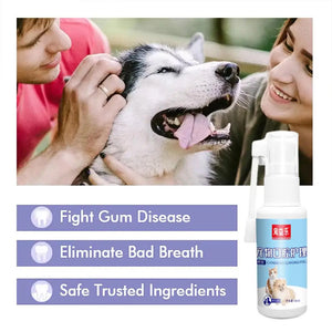 Pet Oral Care Spray for Cat Dog Instant Pet Fresh Breath Dental Care Teeth Cleaning Anti Inflammatory Dog Gingivitis Treatment