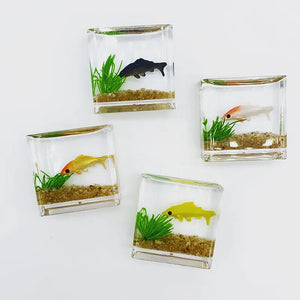 Miniature Glass Fish Tank Bowl Aquarium Model Mini Round Square Fish Tank Home Office Desktop Ornament Dollhouse Accessories