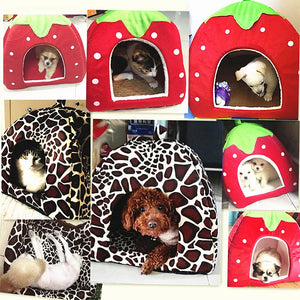 Cute Strawberry Pet Dog Cat House Foldable Warm Soft Winter Dog Bed Sofa Cave Puppy Dog House Kennel Nest For Small Dogs Cats