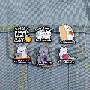 Go Away I'm Introverting Cute Cat Enamel Pins Cartoon Animal Kitten Brooches Mental Health Quotes Lapel Badge Accessories Gift