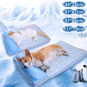 Summer Pet Cool Mattress Orthopedic Memory Foam Pet Sofa with Pillow Heat Dissipation Breathable Waterproof Removable Washable