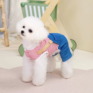 Striped Pet Dog Cat Jumpsuit Rompers Denim Design Pet Puppy Shirts Spring/Summer Clothing Apparel