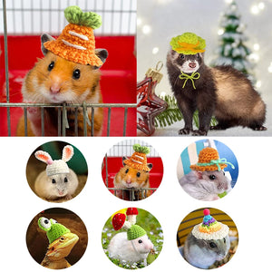 Mini Hamster Hat Small Animals Lovely Knitted Wool Hats for Lizard Guinea Pig Reptile Christmas Clothes Costume Pet  Accessory