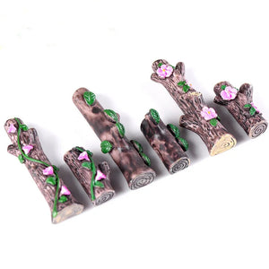 3PCS Flower Tree Stump Bonsai Figurines Fairy Garden Miniatures for Terrariums Ornament Home Decor Resin Craft