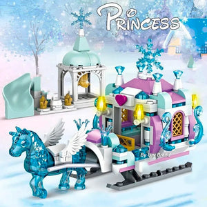 Friends Princess Luxury Ice Castles Playground House Movies Winter Snow Horse Figures Building Blocks Set Toy for Girls DIY Gift