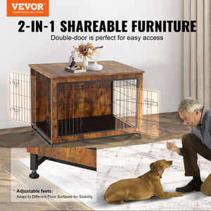 VEVOR Heavy-Duty Wooden Dog Crate End Table Furniture Kennel with Double Doors Multi-Purpose Removable Tray for Dogs Indoor