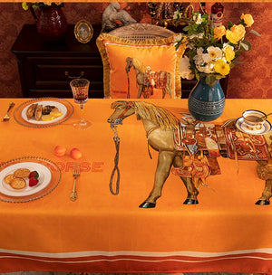 Tablecloth Waterproof Anti-scald Chenille European Style Light Luxury Horse Orange Table Coat Sheet Dining Anti-stain Cloth the