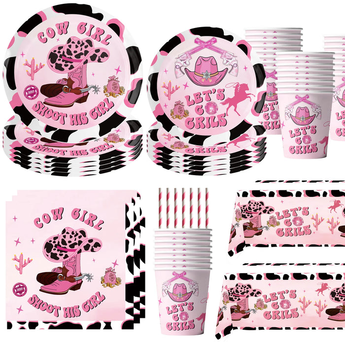 Pink Western Cowgirl Birthday Party Decoration Plate Cup Cartoon Horse Farm Foil Globos Baby Shower Kids Cowboy Party Supplies