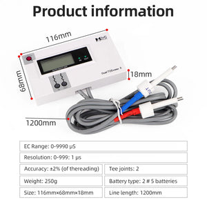 Dual Water Quality Tester Online TDS/EC Meter Digital Input/Output Water Quality Monitor Tap Water Fish Tank Test Pen