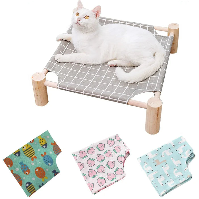 Cat and Dog Hammock Bed  Wooden Cat Hammock Elevated Cooling Bed Detachable Portable Indoor Outdoor Pet Bed Suitable