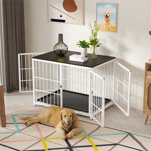 Heavy Duty Dog Kennels Metal Wooden Dog Crate End Table Furniture Style Pet Cage with Three Doors and Removable Tray