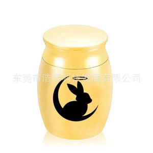 Cute Rabbit and Moon Cremation Keepsake Urns for Human Ashes of Pet Mini Small Funeral Casket Titanium Steel Angel Memorial Jar