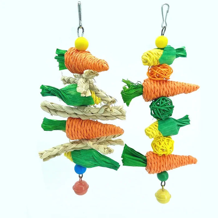 Small Pet Toy Parrot Toy Hamster Chewing Toy Rabbit Molar String Bird Parrot Toy Wooden Rattan Chewing Toy Bird Cage Hanging Toy