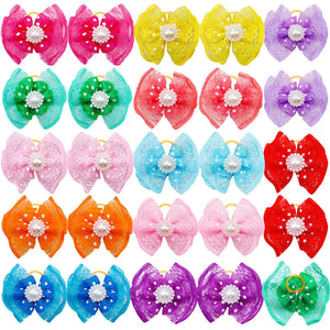 20pcs New Lace Pet Hair Bows Cat Puppy Girls Rubber Band Bows with Diomand Grooming for Small Dog Headewar Pet Hair Accessories