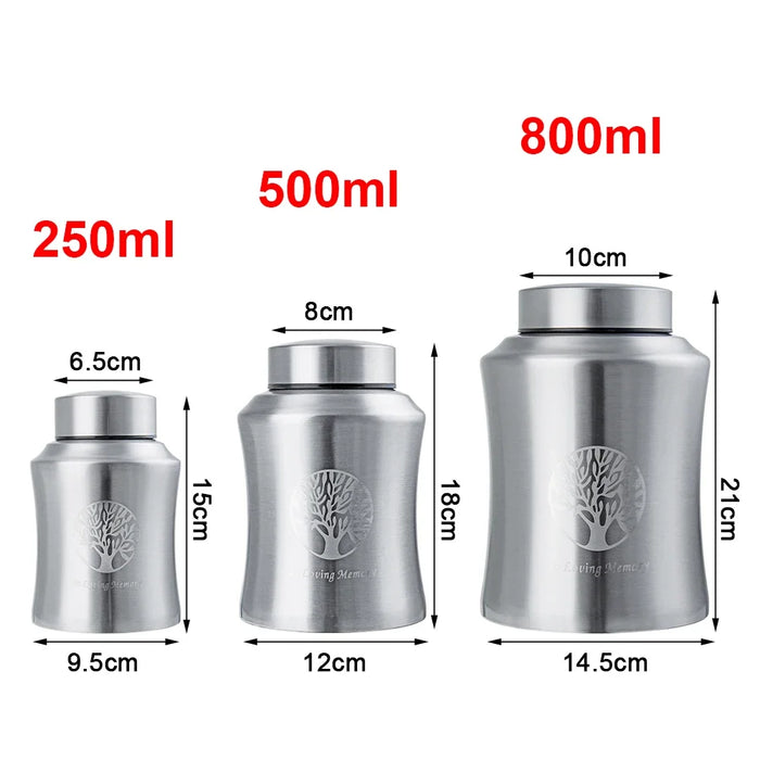 250/500/800ml Pet Memorial Urn Cremation Mini Urns for Pet/ Human Ashes Casket Funeral Stainless Steel Cremation Storage Jar