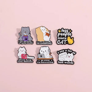 Go Away I'm Introverting Cute Cat Enamel Pins Cartoon Animal Kitten Brooches Mental Health Quotes Lapel Badge Gift Wholesale