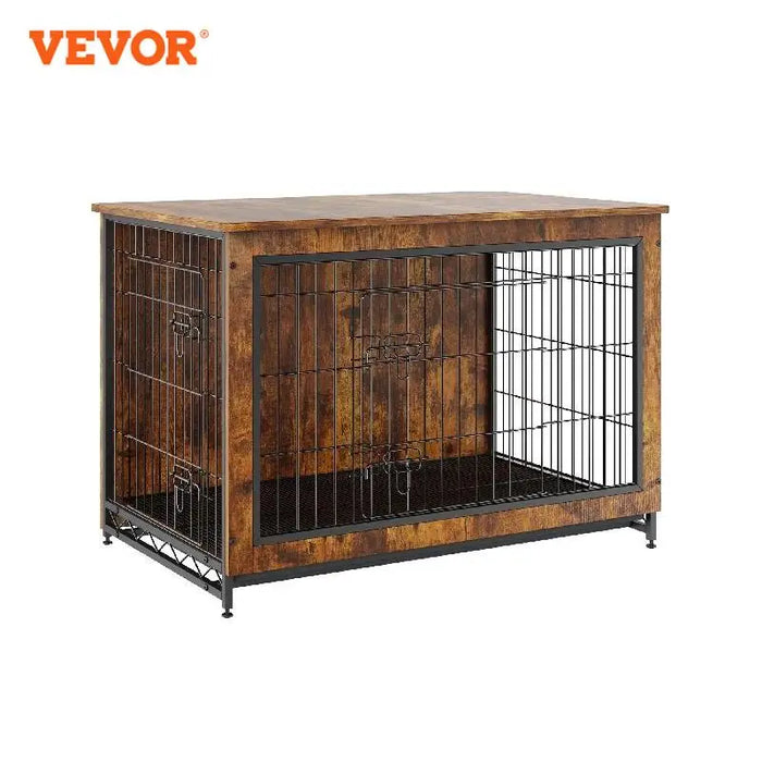 VEVOR Heavy-Duty Wooden Dog Crate End Table Furniture Kennel with Double Doors Multi-Purpose Removable Tray for Dogs Indoor