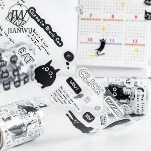 JIANWU 50mm*200cm Captain Black Cat Series Kawaii Cat Material Collage Waste Tape Creative DIY Journal Stationery