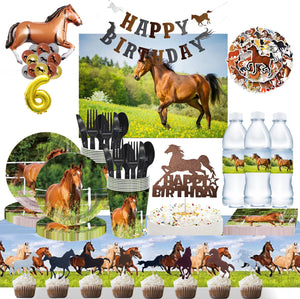 Horse Party Decorations Supplies Happy Birthday Banner Tablecloth Foil Latex Balloon Cowboy Cowgirl Plate for Birthday Party