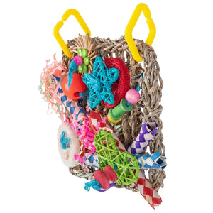 Bird Toys Foraging Wall Toy Edible Seagrass Woven Climbing Mat with Colorful Chewing Toys for Parakeet Bird Toys Parrot