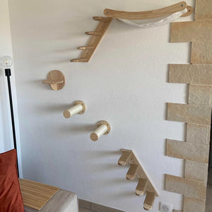 Wall Mounted Cat Shelves Scratching Post Wooden Cat Tree Perches for Wall Cat Steps Ladder Hammock Cat Climbing Wall Furniture