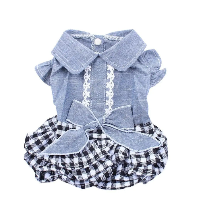 New Denim Dog Cat Dress T-Shirt Jean Plaid Princess Dress Pet Puppy Skirt Spring/Summer Clothes Apparel