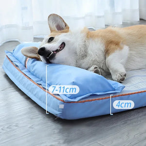 Summer Pet Cool Mattress Orthopedic Memory Foam Pet Sofa with Pillow Heat Dissipation Breathable Waterproof Removable Washable