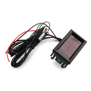 DC4-28V 5V 12V 24V LED Dual Display Temperature Gauge Sensor -50~210℃/-58~410℉ Digital Thermometer With 2 NTC Probe for Aquarium