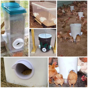 1pcs Chicken Feeder Poultry Feeder Diy Port Gravity Feed Kit Rain Proof No Waste Ducks Feeders for Buckets Barrels Bins Troughs