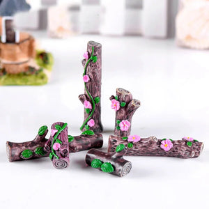 3PCS Flower Tree Stump Bonsai Figurines Fairy Garden Miniatures for Terrariums Ornament Home Decor Resin Craft