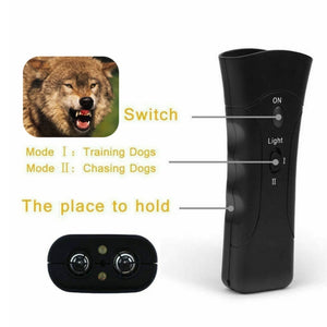 Pet Dog Repeller Anti Barking Stop Electric Shocker LED Ultrasonic Dogs Adapter Training Behavior Aids Without Battery Black