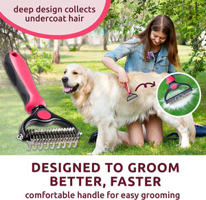 Pet Deshedding Brush - Double-Sided Undercoat Rake for Dogs & Cats - Shedding Comb and Dematting Tool for Grooming, Extra Wide