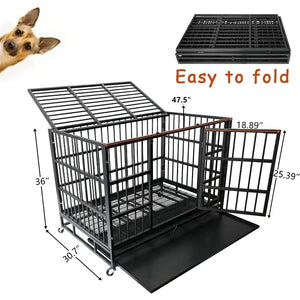 WOKEEN 48/38 Inch Heavy Duty Dog Crate Cage Kennel with Wheels, High Anxiety Indestructible, Sturdy Locks Design