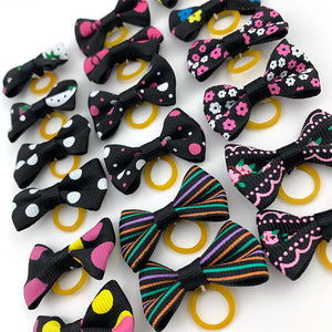 Set Cute Yorkie Pet Bows Small Dog Grooming Accessories Rubber Bands Puppy Cats Black White  Plaid Dogs Bows Headwear Pet Items