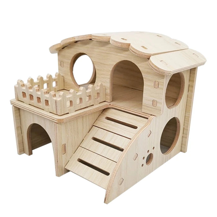 Hamster Wooden House Two Layers Cage for Play  Habitat Small Pets Hideout Toy for Dwarf Chinchilla  Hamster Hedgeh