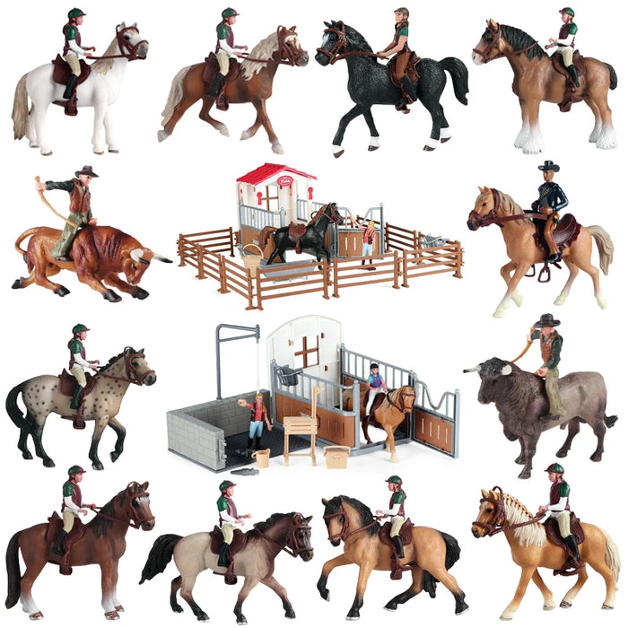 Simulation Farm Stable House Model Action Figures Horseman Bullfighting Horse Playset Animal Figurine Children Educational Toy