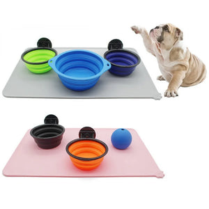 Silicone Pet Mat for Dog Cat Pet Food Pad Waterproof Perros Bowl Drinking Mat Dogs Feeding Placemat Portable Outdoor Feeding