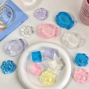 New Fidget Toys Mini Squishy Toys Mochi Ice Block Anti-Stress Ball Kawaii Transparent Cat Paw Fish Stress Relief Squeeze Toys