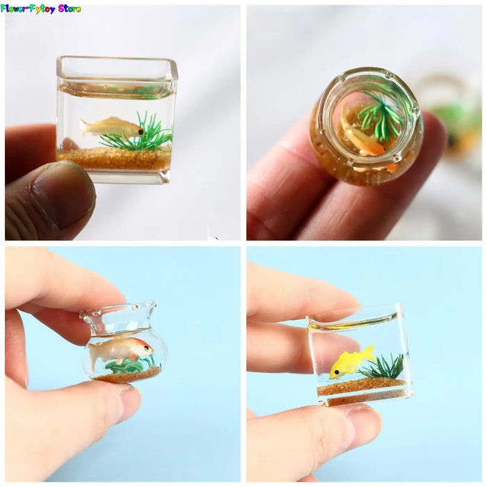 1X Dollhouse Miniature Glass Fish Tank Bowl Aquarium Doll House Home Ornament Toy For Dollhouse Decals